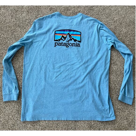 Patagonia Long Sleeve T-Shirt Men's Logo Solid Blue Size XXL - Picture 5 of 6